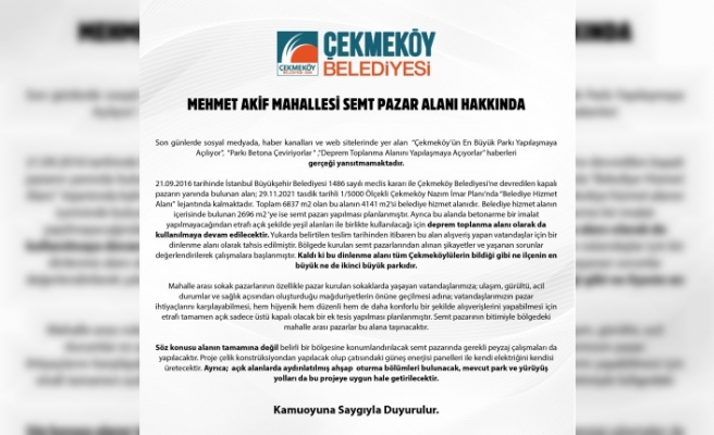 Çekmeköy Belediyesi'nden Kamoyuna Açıklama